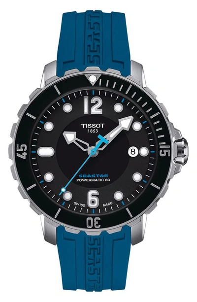 Tissot Seastar Automatic Swiss Silicone Strap Watch, 42mm In Black