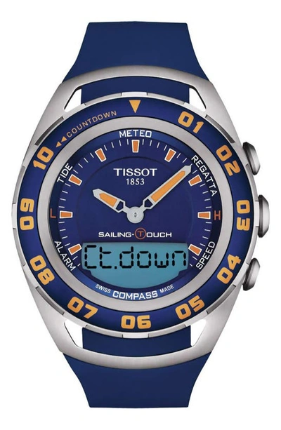 Tissot Sailing Touch Swiss Compass Silicone Strap Watch, 45mm In Blue