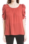 Max Studio Spot Ruched Sleeve Top In Russet