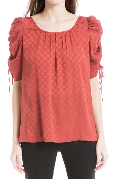 Max Studio Spot Ruched Sleeve Top In Russet