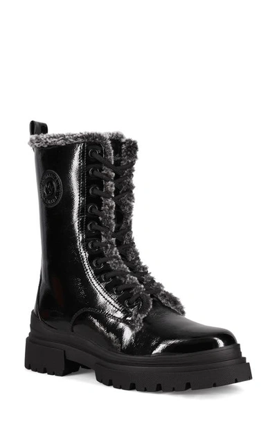 Aquatherm By Santana Canada Lynda Waterproof Faux Fur Lined Combat Boot In Black Patent