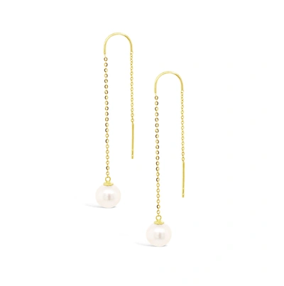 Olivia & Pearl Uat Oh So Fine Drop Pearl Earring 18ct In Gold