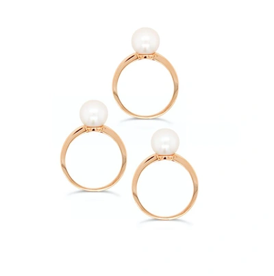 Olivia & Pearl Power Pearl Ring Triple Stack In O&p/ppr/trio/yg/s