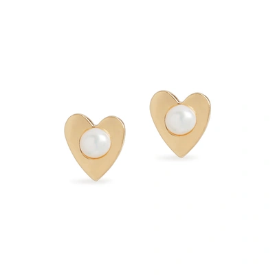 Olivia & Pearl Heart Pearl Stud Earrings In Hpse/ss