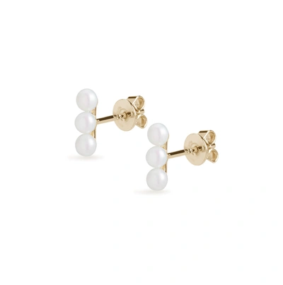 Olivia & Pearl Trio Bar Pearl Stud Earrings In Tbarpe/ss