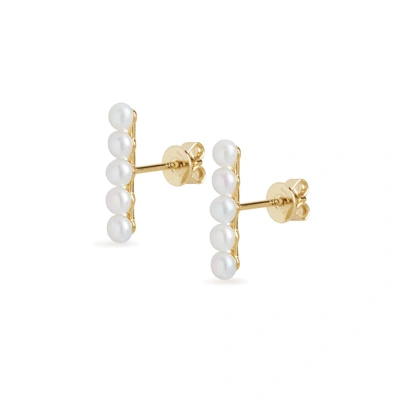 Olivia & Pearl Five Pearl Bar Stud Earrings In Fivebse/yg