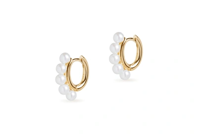 Olivia & Pearl Pearl Huggie Earrings In Phe/yg