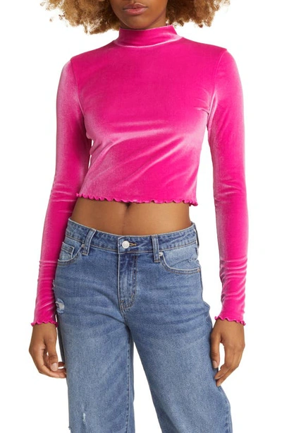 Bp. Mock Neck Velour Crop Top In Pink Beetroot