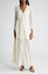 Zimmermann Matchmaker Floral Lace Belted Long Sleeve A-line Dress In Cream
