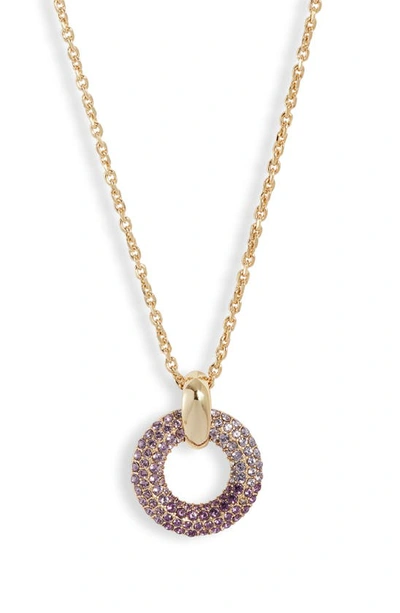 Kendra Scott Mikki Ombre Pave Short Pendant Necklace In 14k Gold Plated, 19 In Gold/purple Mauve Ombre Mix