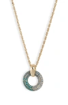 Kendra Scott Mikki Ombre Pave Short Pendant Necklace In 14k Gold Plated, 19 In Gold Green/blue Ombre Mix
