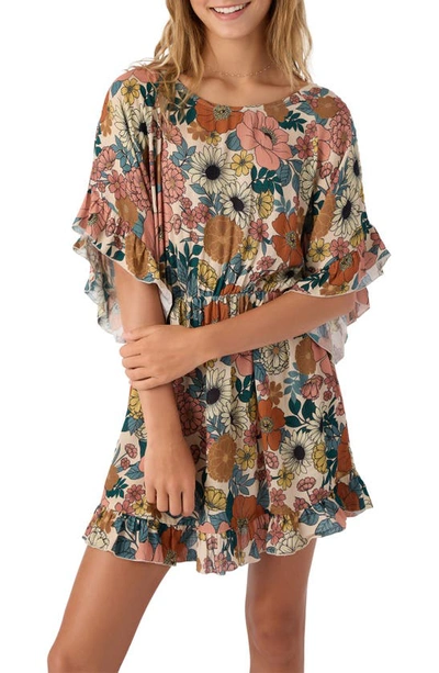 O'neill Kids' Yumi Floral Flutter Sleeve Dress In Multi Colored
