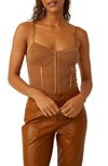 Free People Shimmer Night Rhythm Corset Bodysuit In Bronze