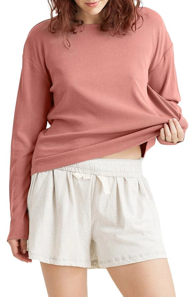 Papinelle Luxe Rib Long Sleeve Pajama Shirt In Soft Cinnamon