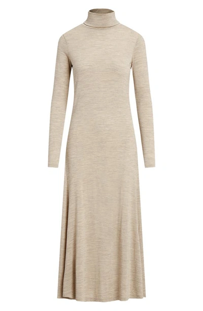 Polo Ralph Lauren Long Sleeve Turtleneck Wool Blend Jersey Dress In Neturals