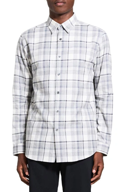 Theory Irving Plaid Flannel Button-up Shirt In Ivory