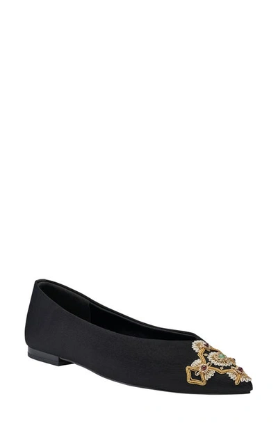 Birdies Goldfinch Pointed Toe Flat In Onyx Gilded Silk