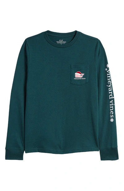 Vineyard Vines Kids' Santa Long Sleeve Cotton Graphic T-shirt In Charleston Green