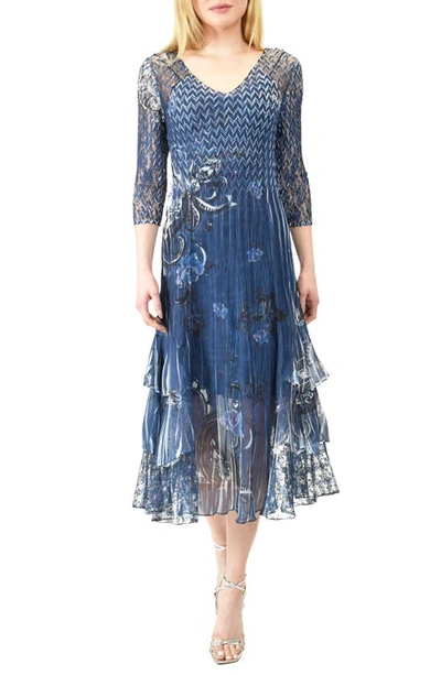 Komarov Paisley Fleur Long Sleeve Dress In Blue