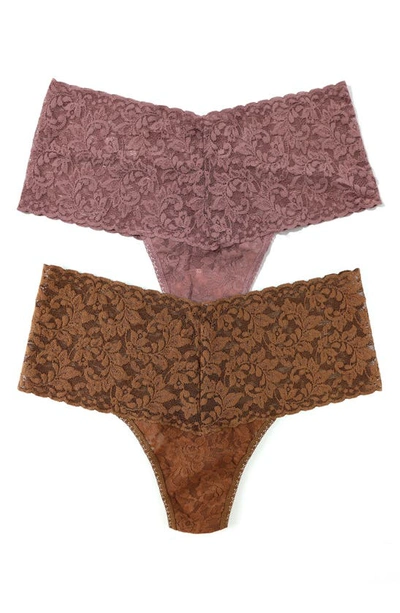 Hanky Panky Assorted 2-pack Retro High Waist Thongs In Chocolate/ Mauve