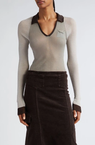 Paloma Wool Torrentbo Colorblock Johnny Collar Crop Polo In Grey