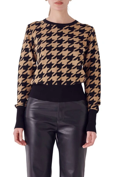 Endless Rose Houndstooth Sweater In Black/ Camel