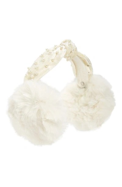 Surell Kids' Imitation Pearl Embellished Faux Fur Earmuffs In Ivory/ Ivory