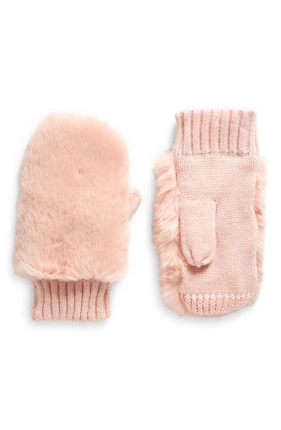 Surell Kids' Faux Fur Mittens In Pink/ Pink