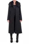 Cole Haan Signature Belted Faux Fur Collar Wool Blend Coat In Black