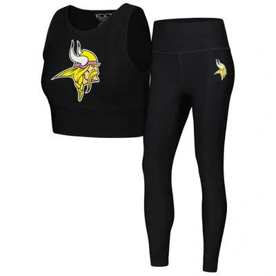 Kadi Brand Women's Black Minnesota Vikings Leggings And Midi Bra Set