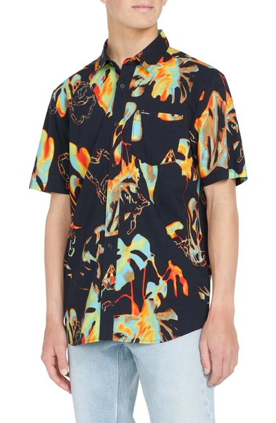 Volcom Paradise Bound Short Sleeve Button-up Shirt In Black