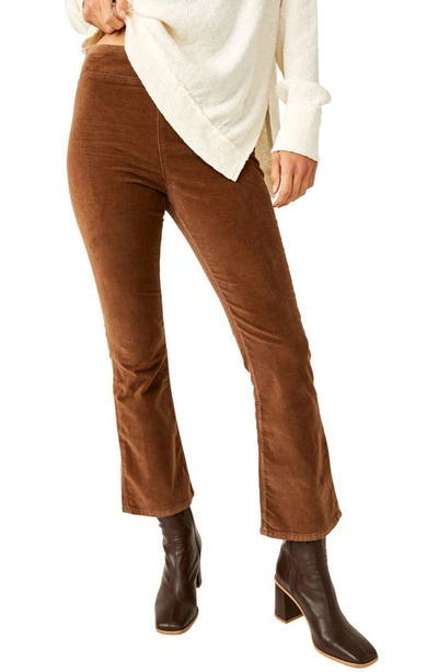 Free People In My Feelings Stretch Velveteen Crop Bootcut Jeans In Chocolatte