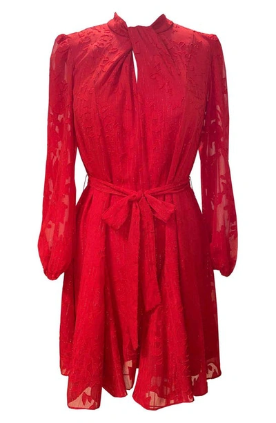 Julia Jordan Tie Waist Long Sleeve Dress In Red