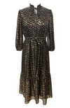 Julia Jordan Metallic Long Sleeve Jaquard Dress In Black/ Gold