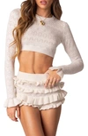 Edikted Elana Embroidered Crop Sweater In Cream