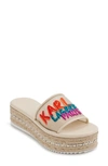 Karl Lagerfeld Kamara Embroidered Platform Slide Sandal In Warm Mist/ Multi