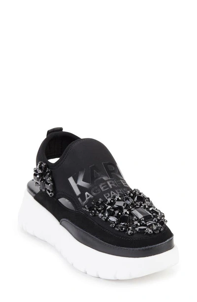 Karl Lagerfeld Mika Crystal Slip-on Platform Sneaker In Black