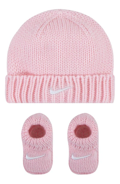 Nike Babies'  Cable Knit Beanie & Booties Set In Pink Foam