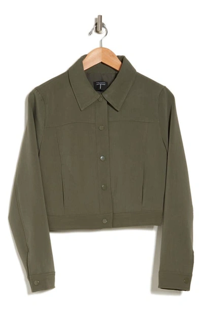 T Tahari Snap Front Crop Jacket In Olive