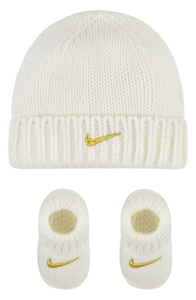 Nike Cable Knit Beanie & Booties Set In Sail