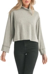 Lush Brushed Long Sleeve Turtleneck Crop Sweater In Lt Grey