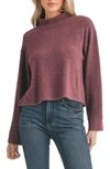 Lush Brushed Long Sleeve Turtleneck Crop Sweater In Mulberry
