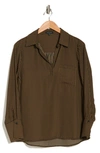 Pleione Long Sleeve Pocket Tunic Shirt In Olive/ Black Stripe