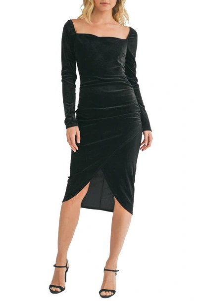 black dress jcpenney Women's Midi Dress in Black Velvet with Long Sleeves
