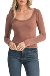 Lush Butter Soft Long Sleeve Top In Heather Brick