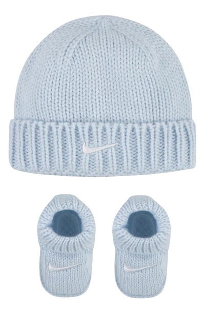 Nike Babies'  Cable Knit Beanie & Booties Set In Blue Tint