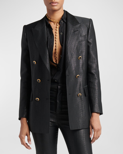 Tom Ford Boucle Tweed Metallic Stripe Blazer In Black