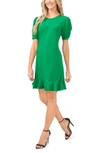 Cece Clip Dot Puff Sleeve Dress In Green