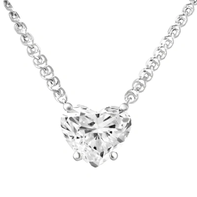 Pompeii3 Certified 3ct Heart Solitaire Diamond Pendant Necklace 14k Gold Lab Grown In Silver