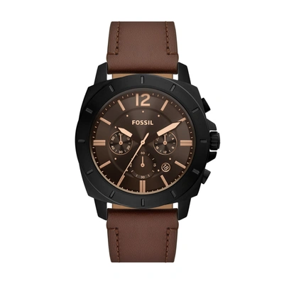 Fossil Men's Privateer Chronograph, Black Stainless Steel Watch In Brown
